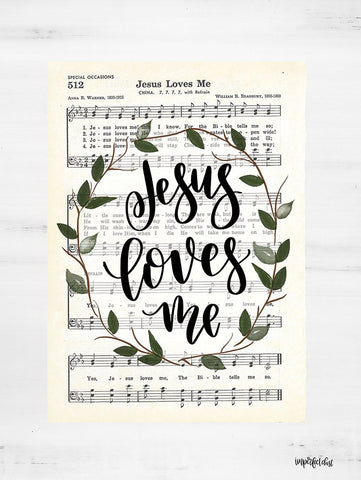 Jesus Loves Me Hymn White Modern Wood Framed Art Print with Double Matting by Imperfect Dust