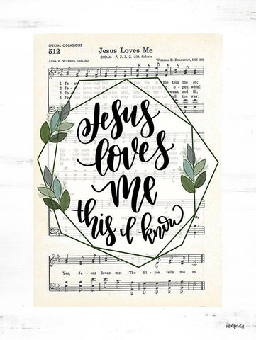 Jesus Loves Me White Modern Wood Framed Art Print with Double Matting by Imperfect Dust