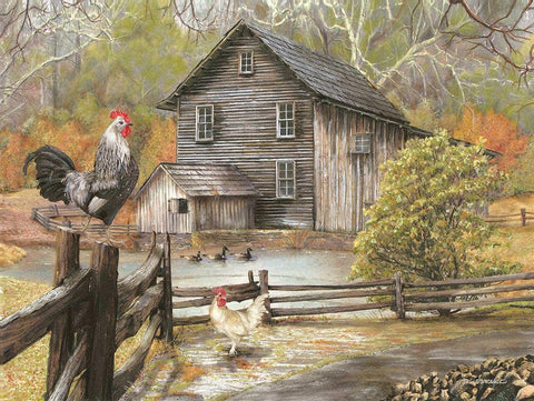Down on the Farm I Black Ornate Wood Framed Art Print with Double Matting by Wargo, Ed