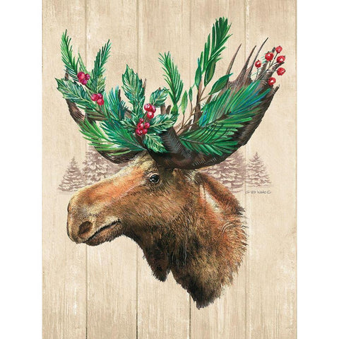 Holiday Moose Gold Ornate Wood Framed Art Print with Double Matting by Wargo, Ed