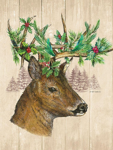 Holiday Deer White Modern Wood Framed Art Print with Double Matting by Wargo, Ed