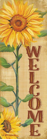 Welcome Sunflower White Modern Wood Framed Art Print with Double Matting by Wargo, Ed