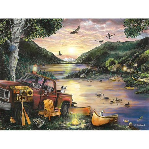 Lakefront Camping I Gold Ornate Wood Framed Art Print with Double Matting by Wargo, Ed