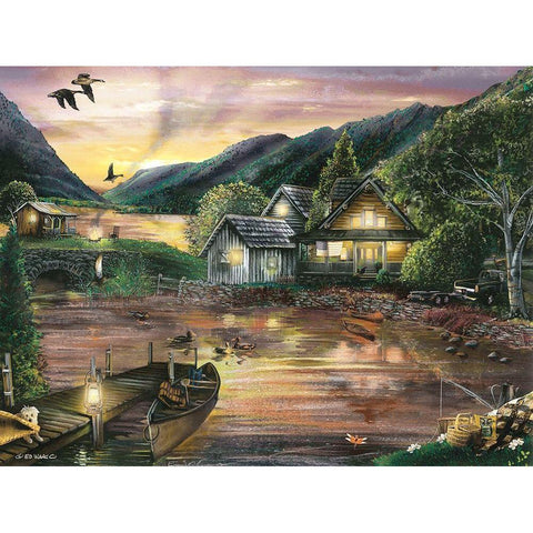 Lakefront Camping II Gold Ornate Wood Framed Art Print with Double Matting by Wargo, Ed