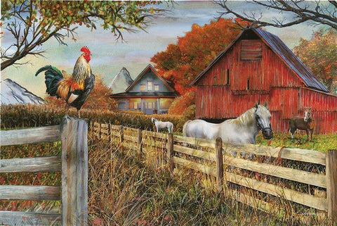 Standing Guard Rooster White Modern Wood Framed Art Print with Double Matting by Wargo, Ed