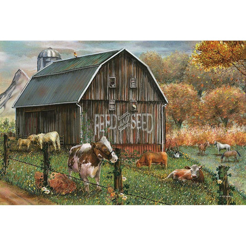 Feed and Seed Farm Gold Ornate Wood Framed Art Print with Double Matting by Wargo, Ed