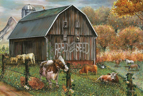 Feed and Seed Farm Black Ornate Wood Framed Art Print with Double Matting by Wargo, Ed