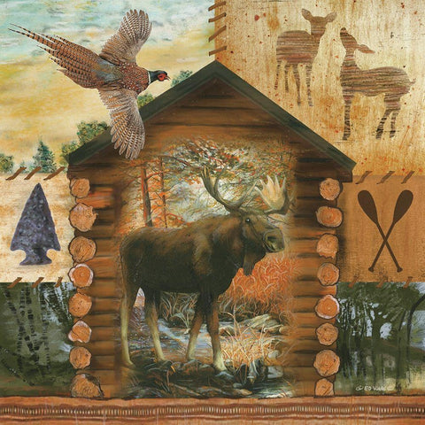 Moose Cabin Black Modern Wood Framed Art Print with Double Matting by Wargo, Ed