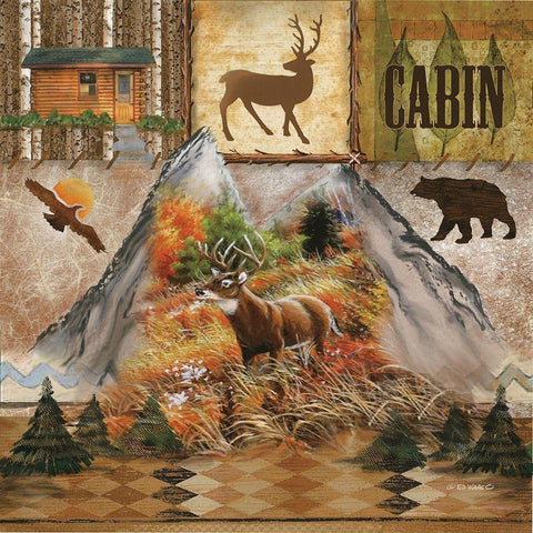 Deer Cabin White Modern Wood Framed Art Print with Double Matting by Wargo, Ed