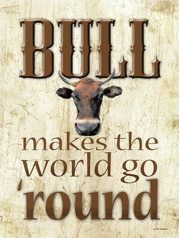 Bull Makes the World Go Round White Modern Wood Framed Art Print with Double Matting by Wargo, Ed