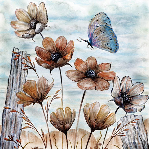 Fence Post Flowers White Modern Wood Framed Art Print with Double Matting by Wargo, Ed