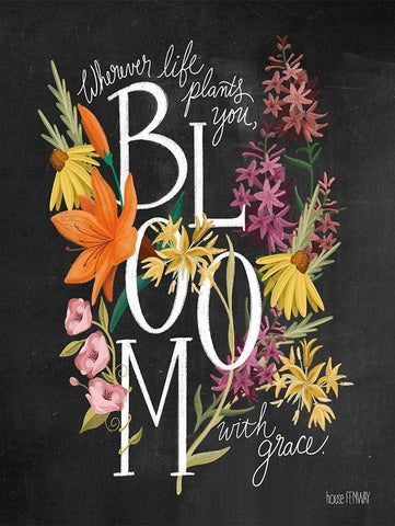 Bloom with Grace White Modern Wood Framed Art Print with Double Matting by House Fenway