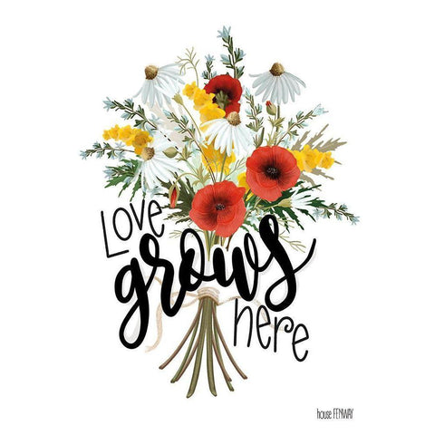 Love Grows Here Black Modern Wood Framed Art Print by House Fenway