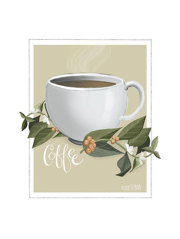 Botanical Coffee White Modern Wood Framed Art Print with Double Matting by House Fenway