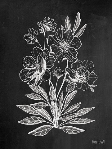 Vintage Chalkboard Flowers White Modern Wood Framed Art Print with Double Matting by House Fenway