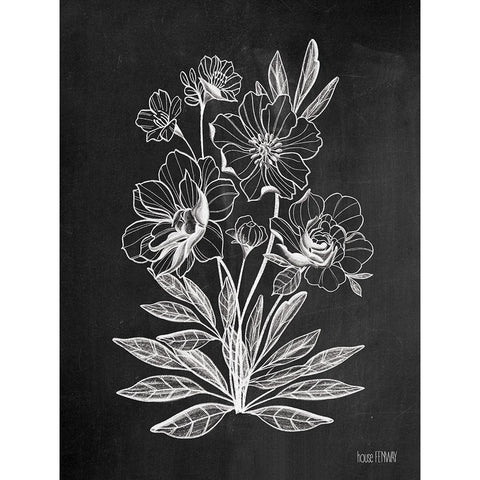 Vintage Chalkboard Flowers Black Modern Wood Framed Art Print by House Fenway