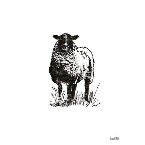 Farmhouse Sheep Black Modern Wood Framed Art Print with Double Matting by House Fenway