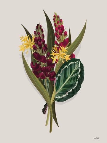 Tropical Sprig Black Ornate Wood Framed Art Print with Double Matting by House Fenway