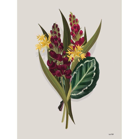 Tropical Sprig Gold Ornate Wood Framed Art Print with Double Matting by House Fenway