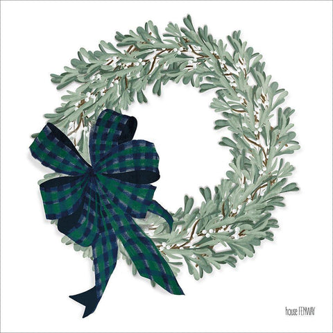 Mistletoe Wreath   Black Modern Wood Framed Art Print with Double Matting by House Fenway