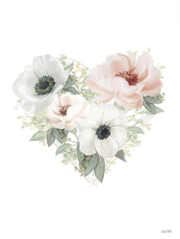 Floral Heart White Modern Wood Framed Art Print with Double Matting by House Fenway