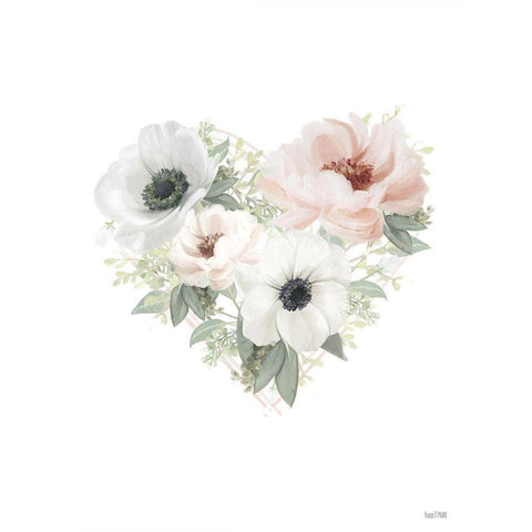 Floral Heart White Modern Wood Framed Art Print by House Fenway