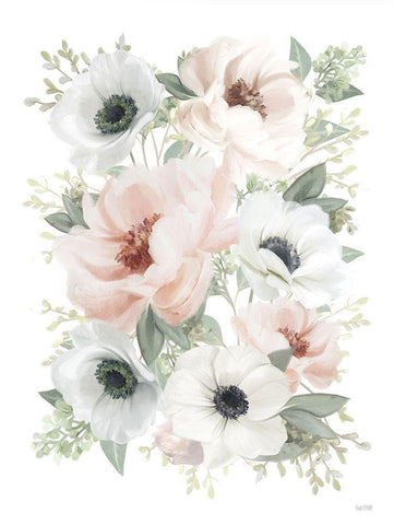 Peony Floral Block White Modern Wood Framed Art Print with Double Matting by House Fenway
