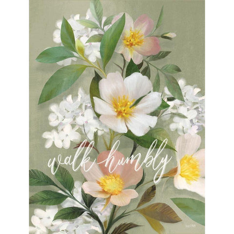 Walk Humbly Floral   White Modern Wood Framed Art Print by House Fenway