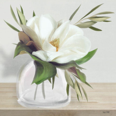 Vintage Magnolia Bloom White Modern Wood Framed Art Print by House Fenway