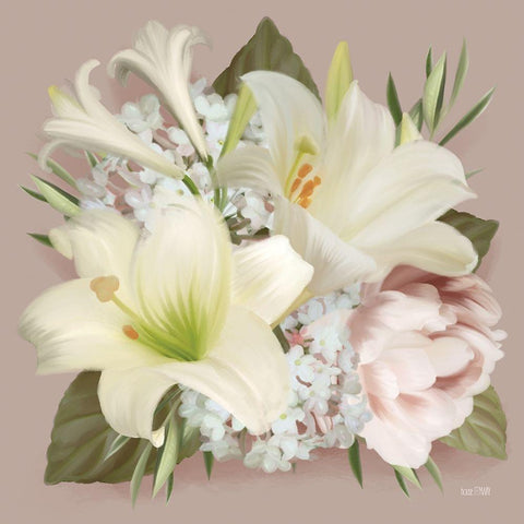 Spring Lily Bouquet White Modern Wood Framed Art Print with Double Matting by House Fenway
