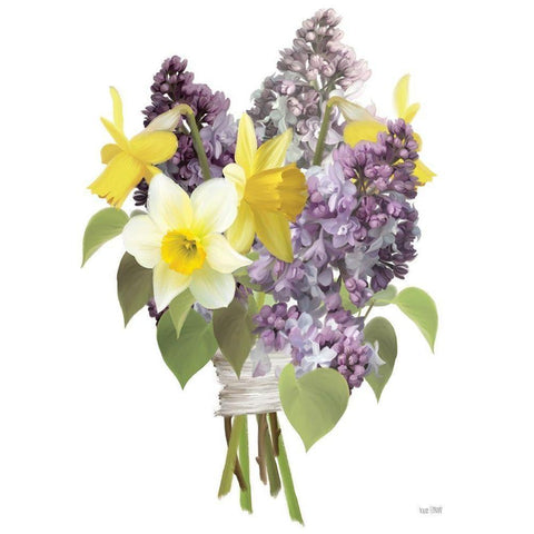 Lilacs and Daffodils White Modern Wood Framed Art Print by House Fenway