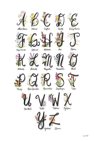 Flower Alphabet in White Black Ornate Wood Framed Art Print with Double Matting by House Fenway