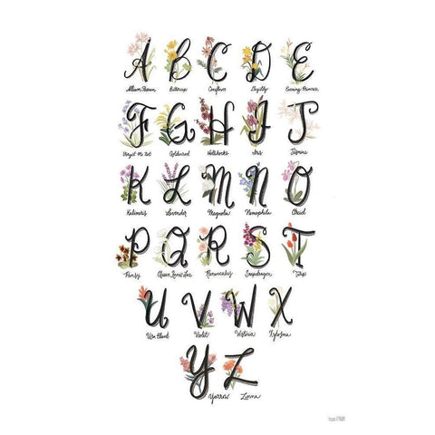 Flower Alphabet in White Black Modern Wood Framed Art Print by House Fenway