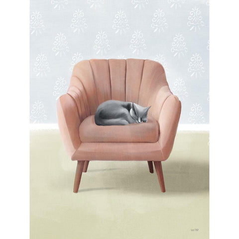 Nap Time Gray Cat Gold Ornate Wood Framed Art Print with Double Matting by House Fenway