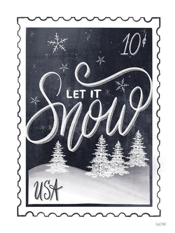 Christmas Stamp Let It Snow Black Ornate Wood Framed Art Print with Double Matting by House Fenway