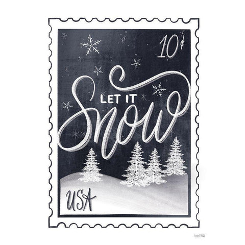 Christmas Stamp Let It Snow Black Modern Wood Framed Art Print with Double Matting by House Fenway