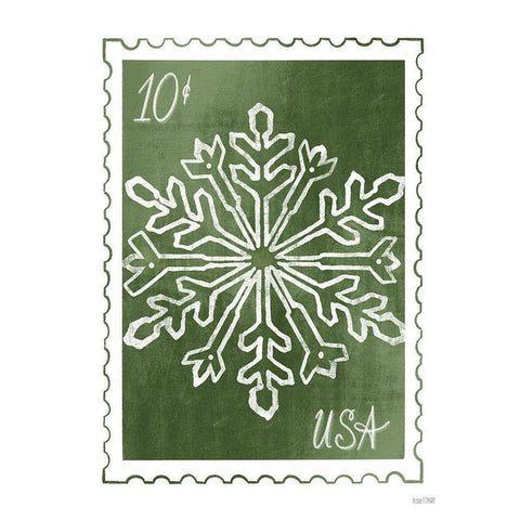 Christmas Stamp Green Snowflake   White Modern Wood Framed Art Print by House Fenway