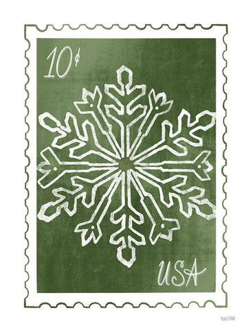 Christmas Stamp Green Snowflake   Black Ornate Wood Framed Art Print with Double Matting by House Fenway