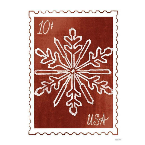 Christmas Stamp Red Snowflake   Gold Ornate Wood Framed Art Print with Double Matting by House Fenway