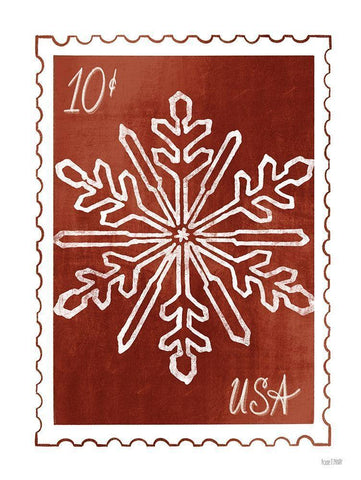 Christmas Stamp Red Snowflake   White Modern Wood Framed Art Print with Double Matting by House Fenway