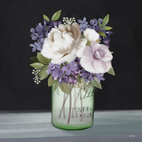 Lilac Mason Jar Floral Black Modern Wood Framed Art Print with Double Matting by House Fenway