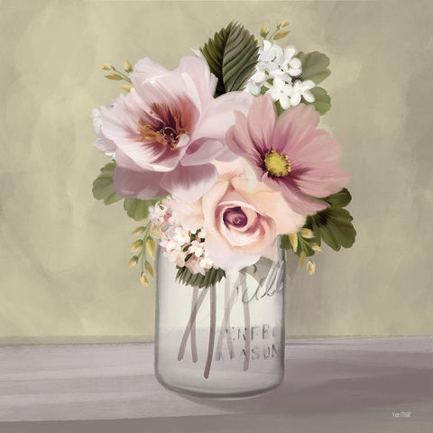 Pink Mason Jar Floral White Modern Wood Framed Art Print by House Fenway