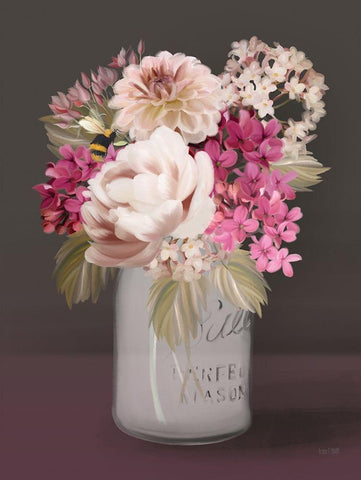 Plum Mason Jar Floral Black Ornate Wood Framed Art Print with Double Matting by House Fenway