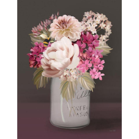 Plum Mason Jar Floral Black Modern Wood Framed Art Print by House Fenway