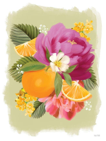 Summer Citrus Floral II Black Ornate Wood Framed Art Print with Double Matting by House Fenway