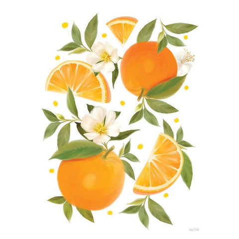 Citrus Orange Botanical White Modern Wood Framed Art Print by House Fenway