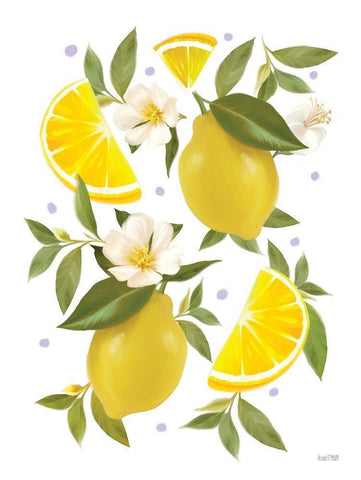 Citrus Lemon Botanical White Modern Wood Framed Art Print with Double Matting by House Fenway