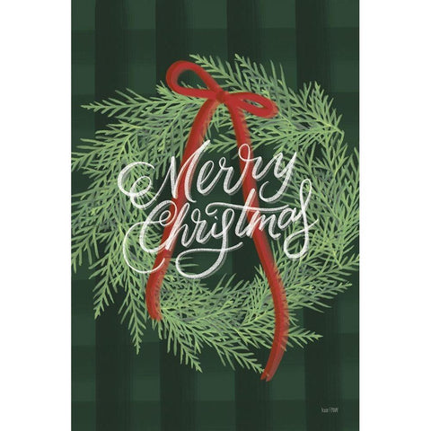 Merry Christmas Wreath Black Modern Wood Framed Art Print by House Fenway