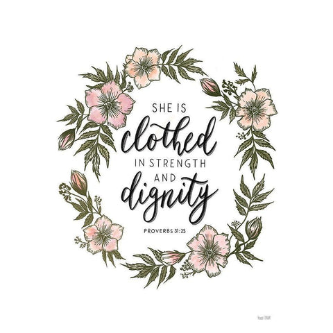 Floral She is Clothed White Modern Wood Framed Art Print by House Fenway