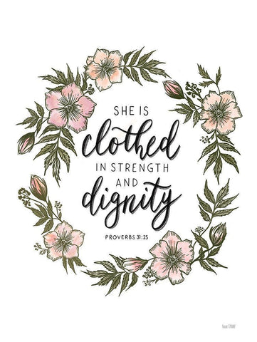 Floral She is Clothed White Modern Wood Framed Art Print with Double Matting by House Fenway